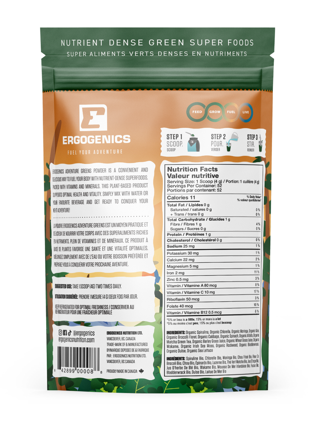 Ergogenics Adventure Greens Powder 210g