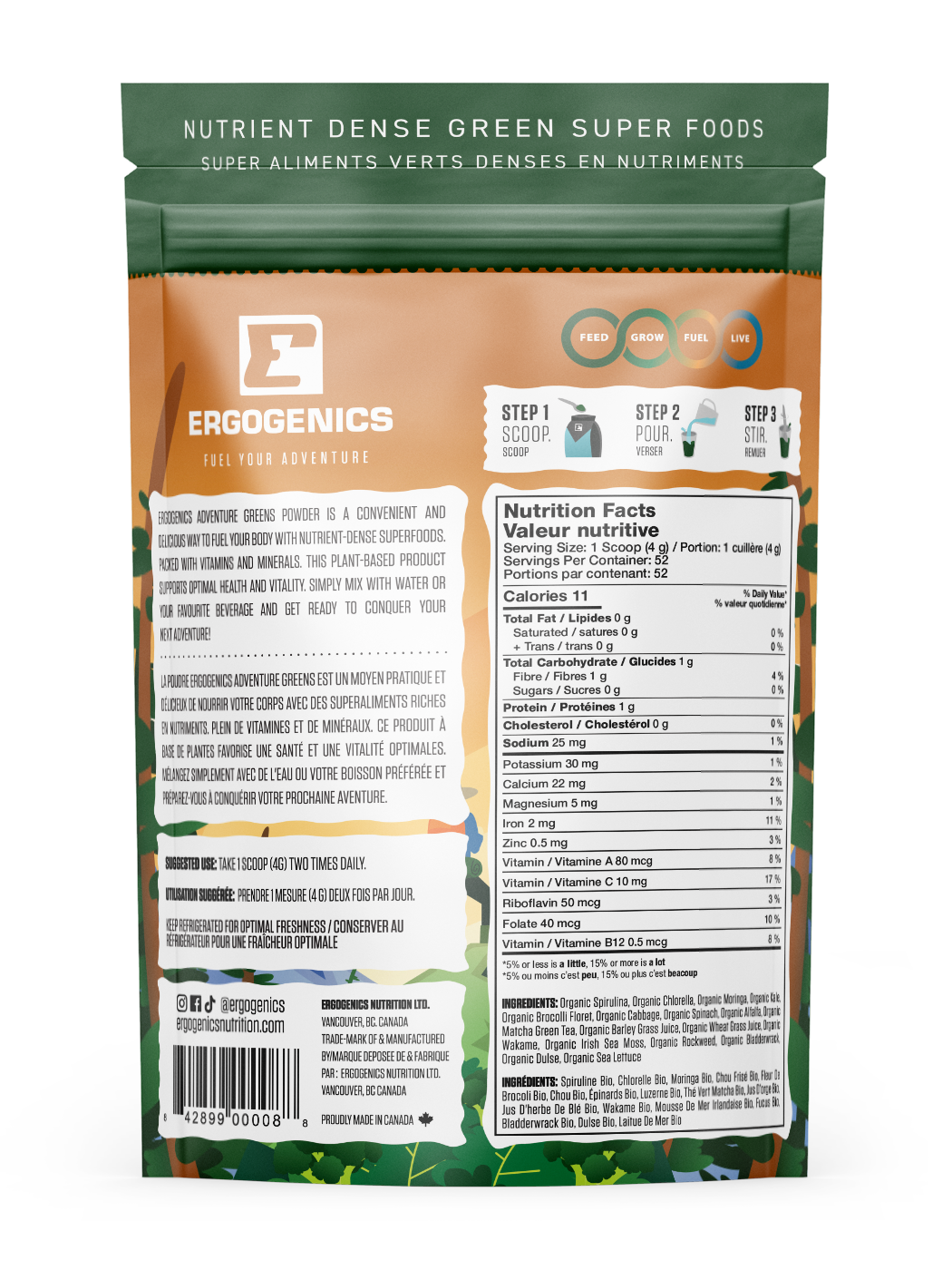 Ergogenics Adventure Greens Powder 210g